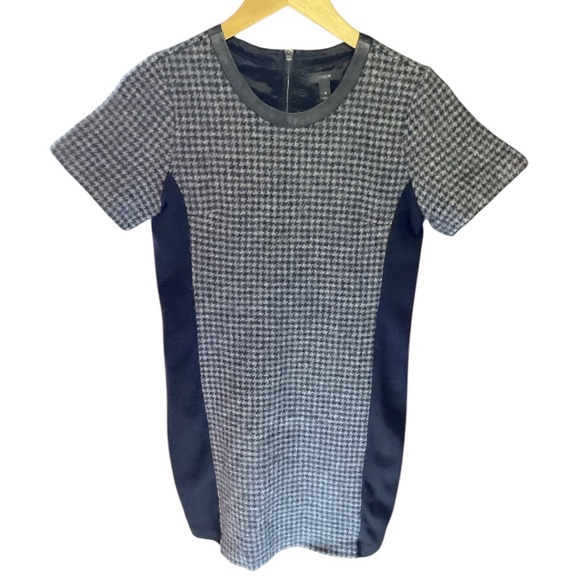J Crew Wool w/ Leather Trim Dress, Houndstooth, short sleeve, size 8, - Picture 4 of 11